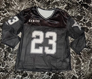 “23” mesh oversized jersey top