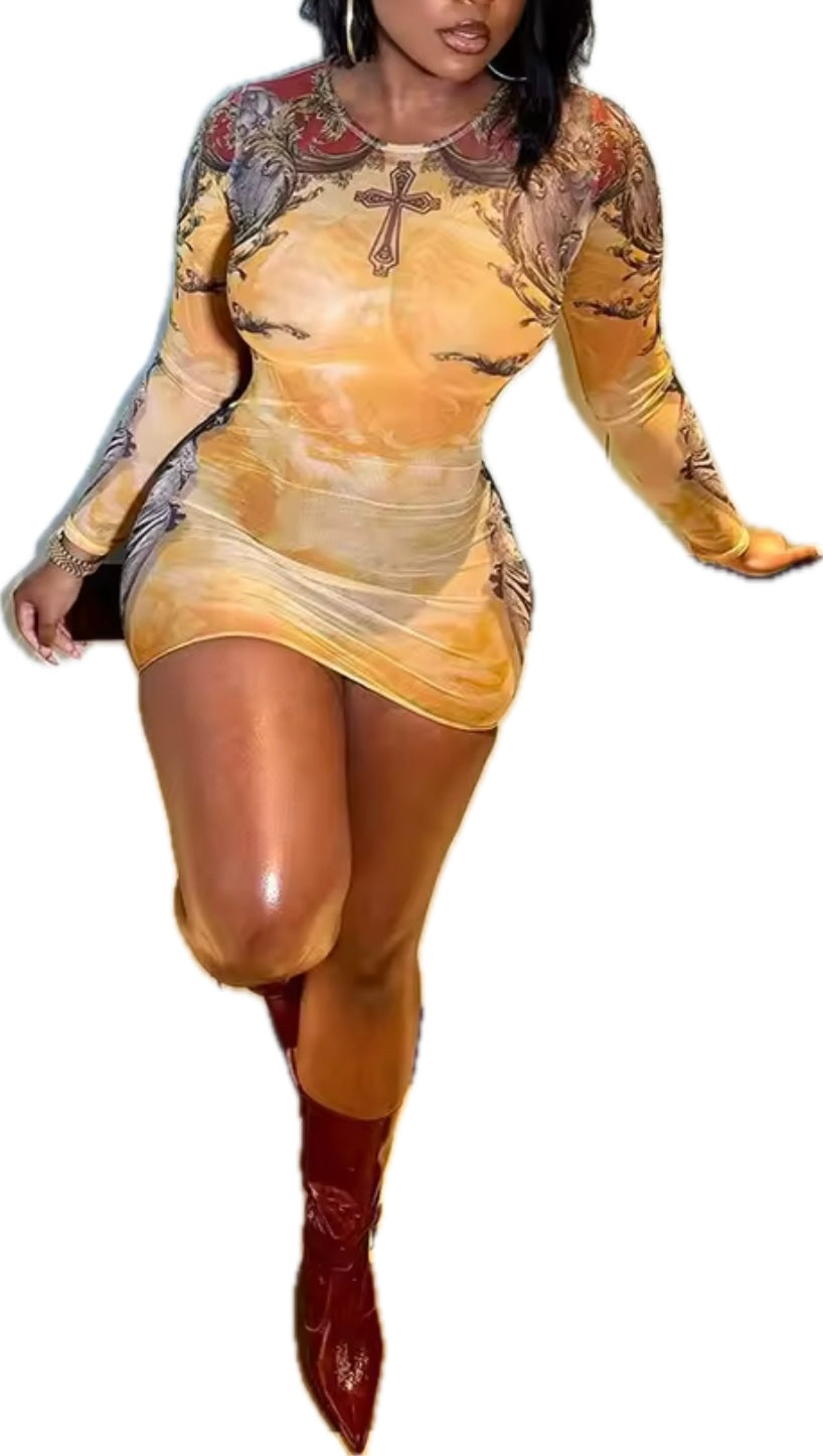 “Cross tribal” mesh dress