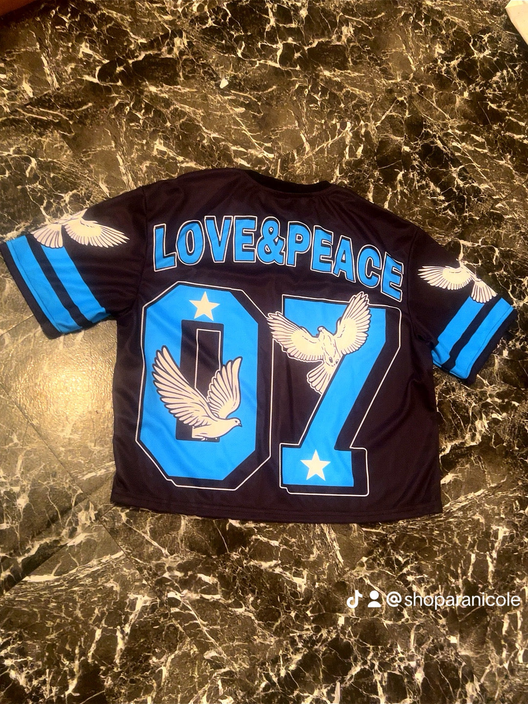 “Love peace 07” oversized jersey top