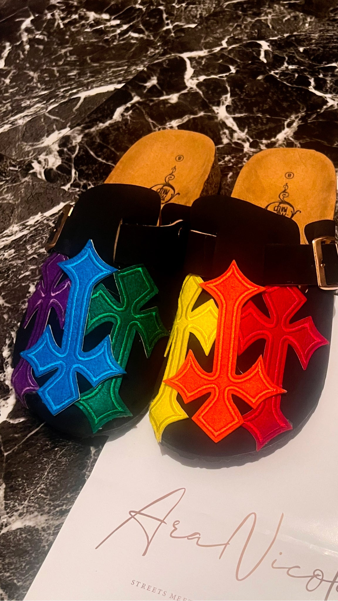 “Rainbow cross” clogs