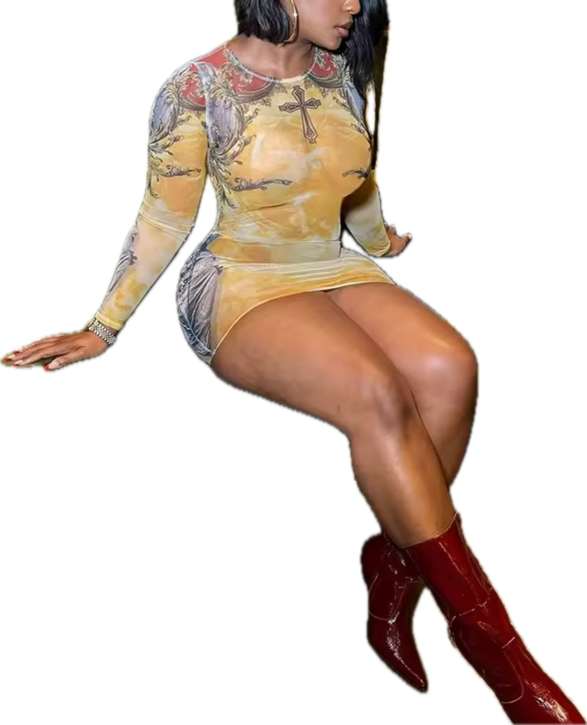 “Cross tribal” mesh dress