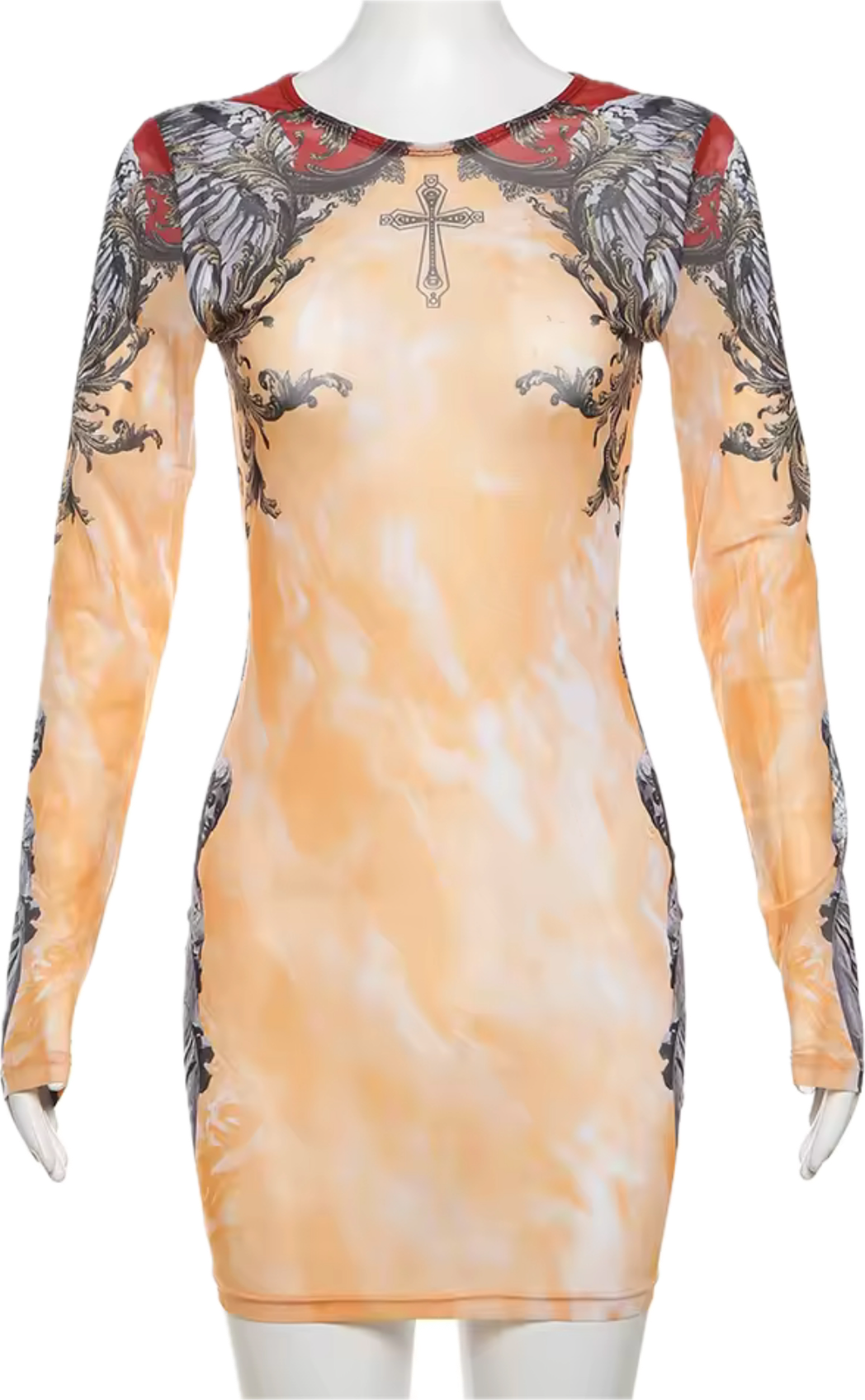 “Cross tribal” mesh dress