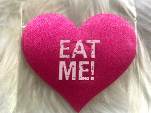 “Eat me” heart nipple covers (pink)