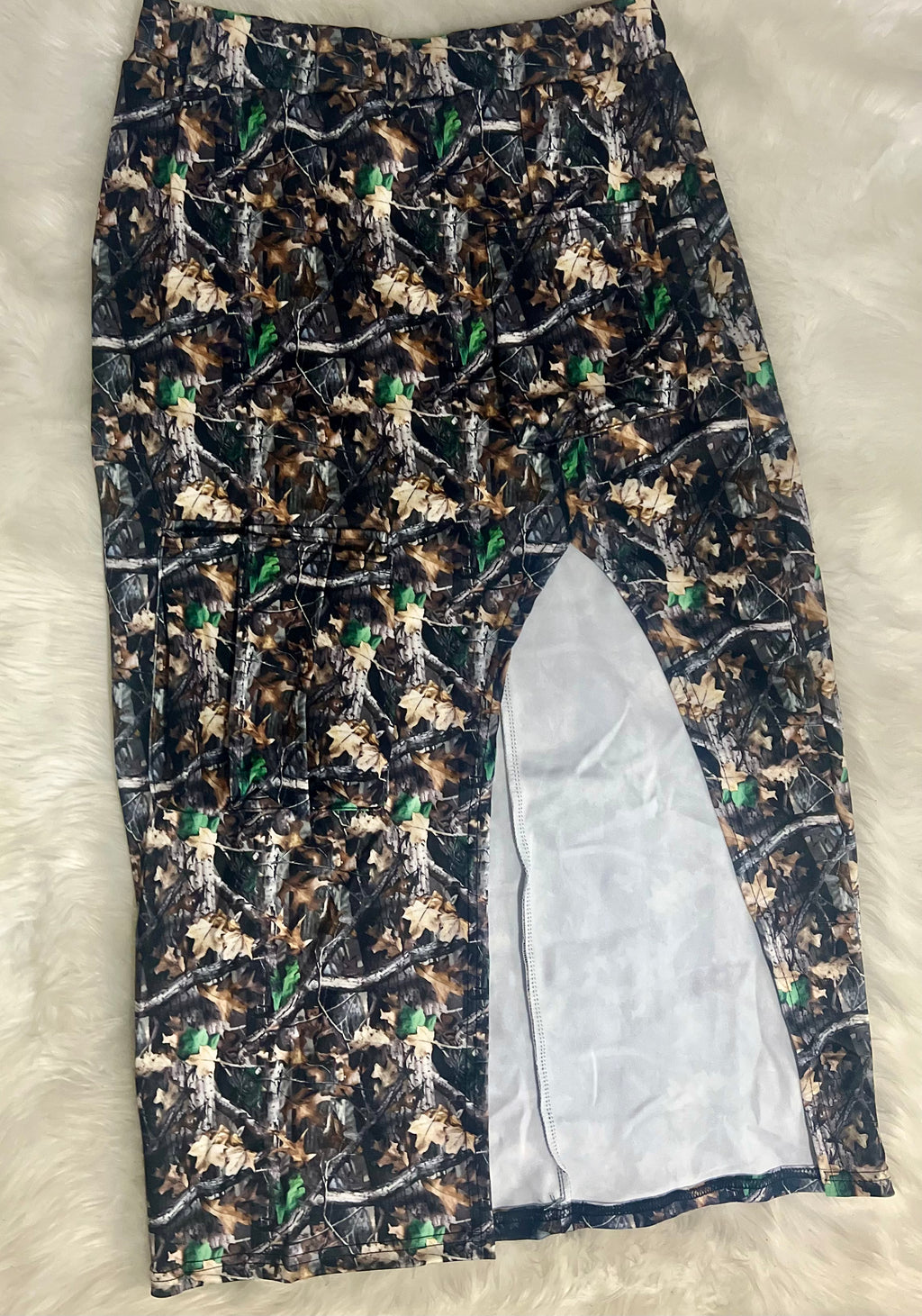 “Woods” camo cargo skirt